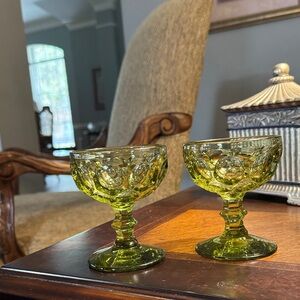 6 Vintage Green Glass Dessert Goblets